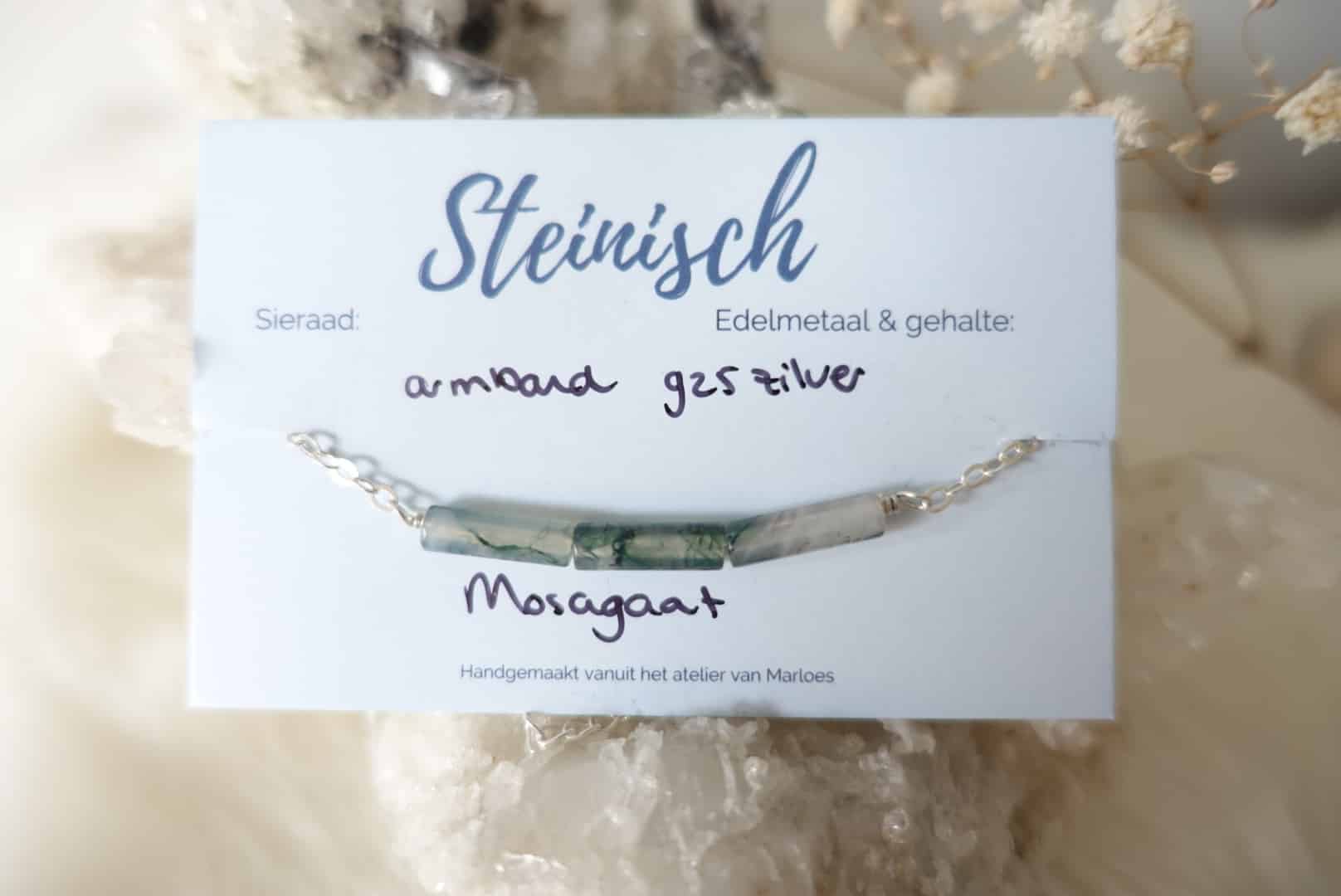 Zilveren mosagaat armband