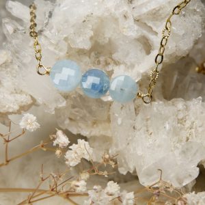 handgemaakte RVS stainless steel goud ketting aquamarijn