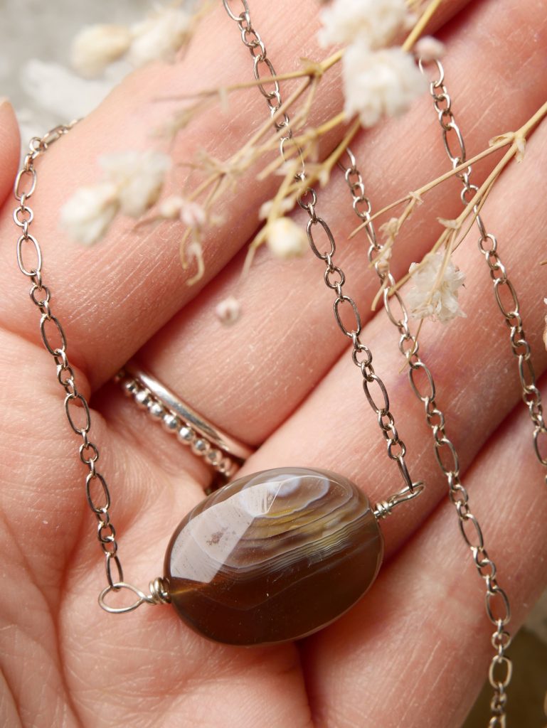 handgemaakte agaat ketting in zilver
