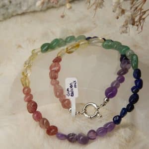 handgemaakte regenboog edelsteen ketting zilver