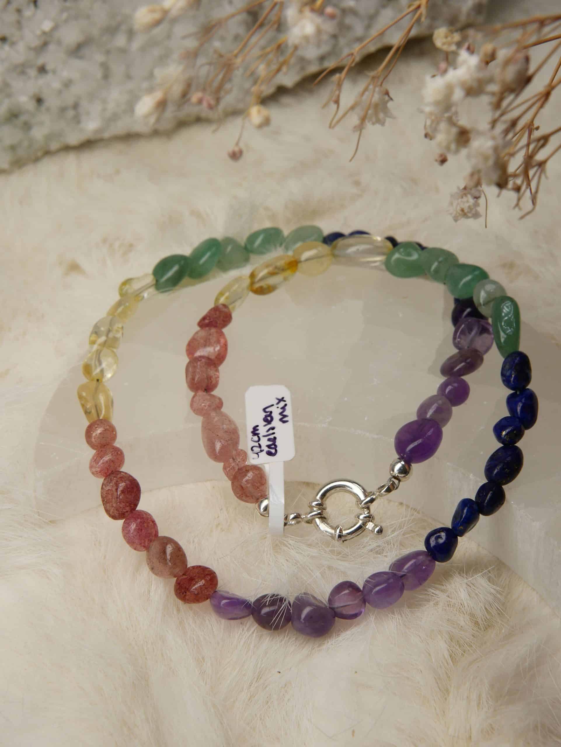 handgemaakte regenboog edelsteen ketting zilver