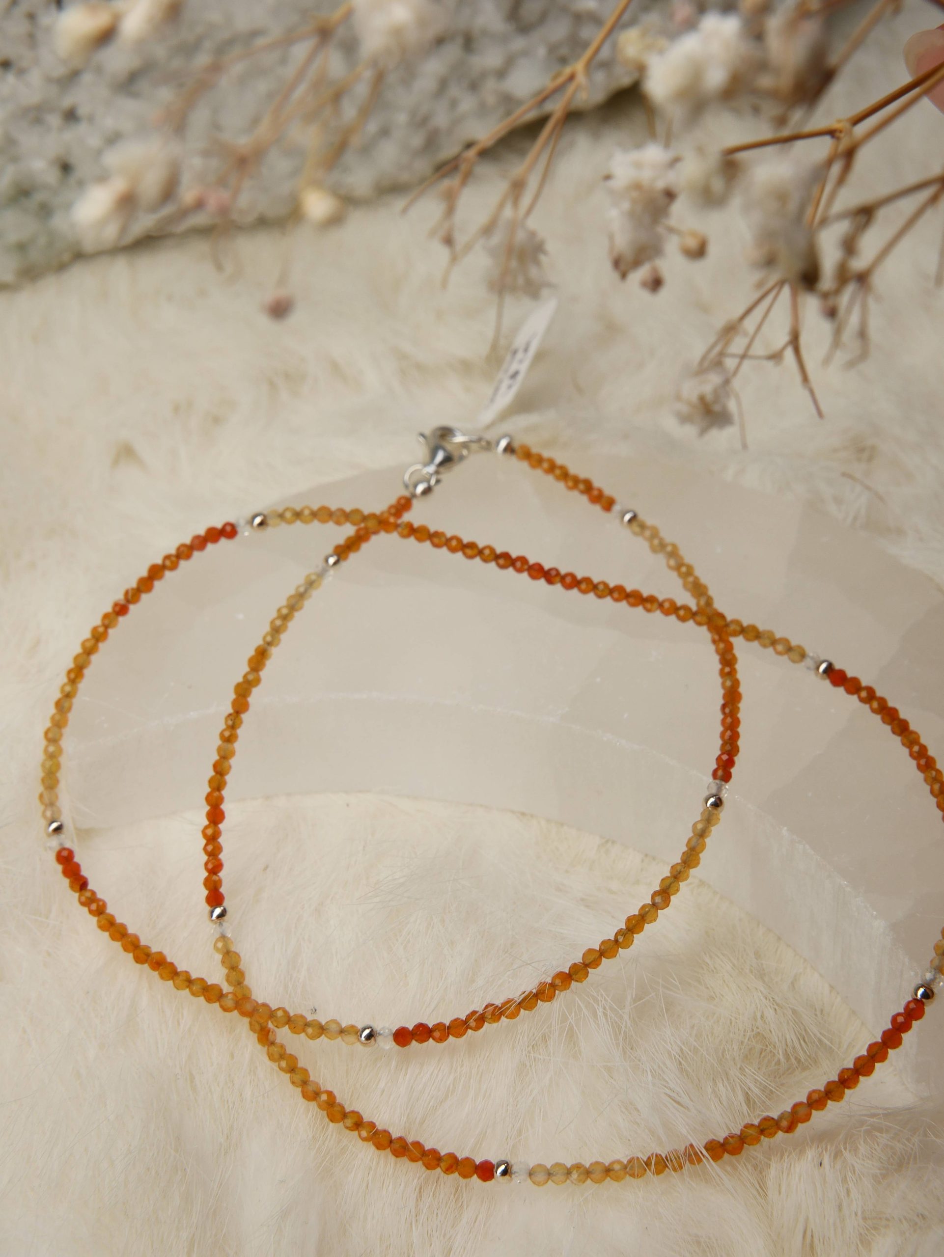 handgemaakte carneool ketting zilver