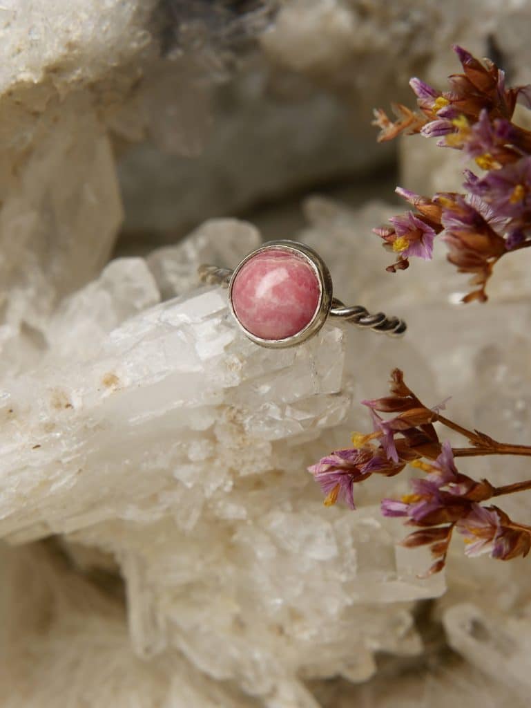 handgemaakte rhodochrosiet ring zilver