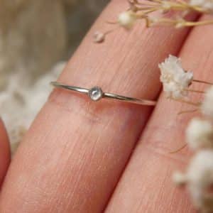 ring diamant roosgeslepen maat 18.2 handgemaakt zilver