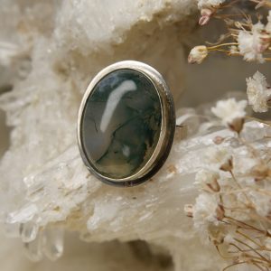 Handgemaakte mosagaat ring zilver