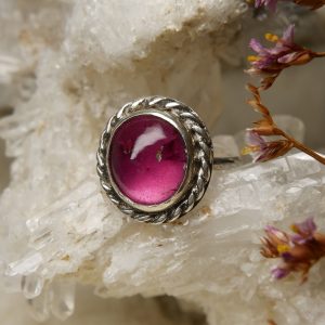 Handgemaakte roze toermalijn ring zilver