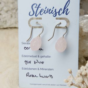 rozenkwarts oorbellen druppels zilver