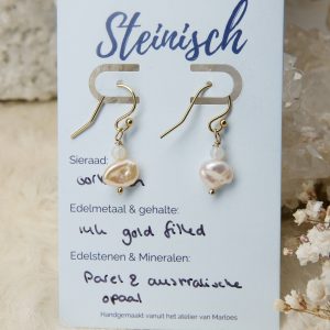 goud opaal parel oorbellen
