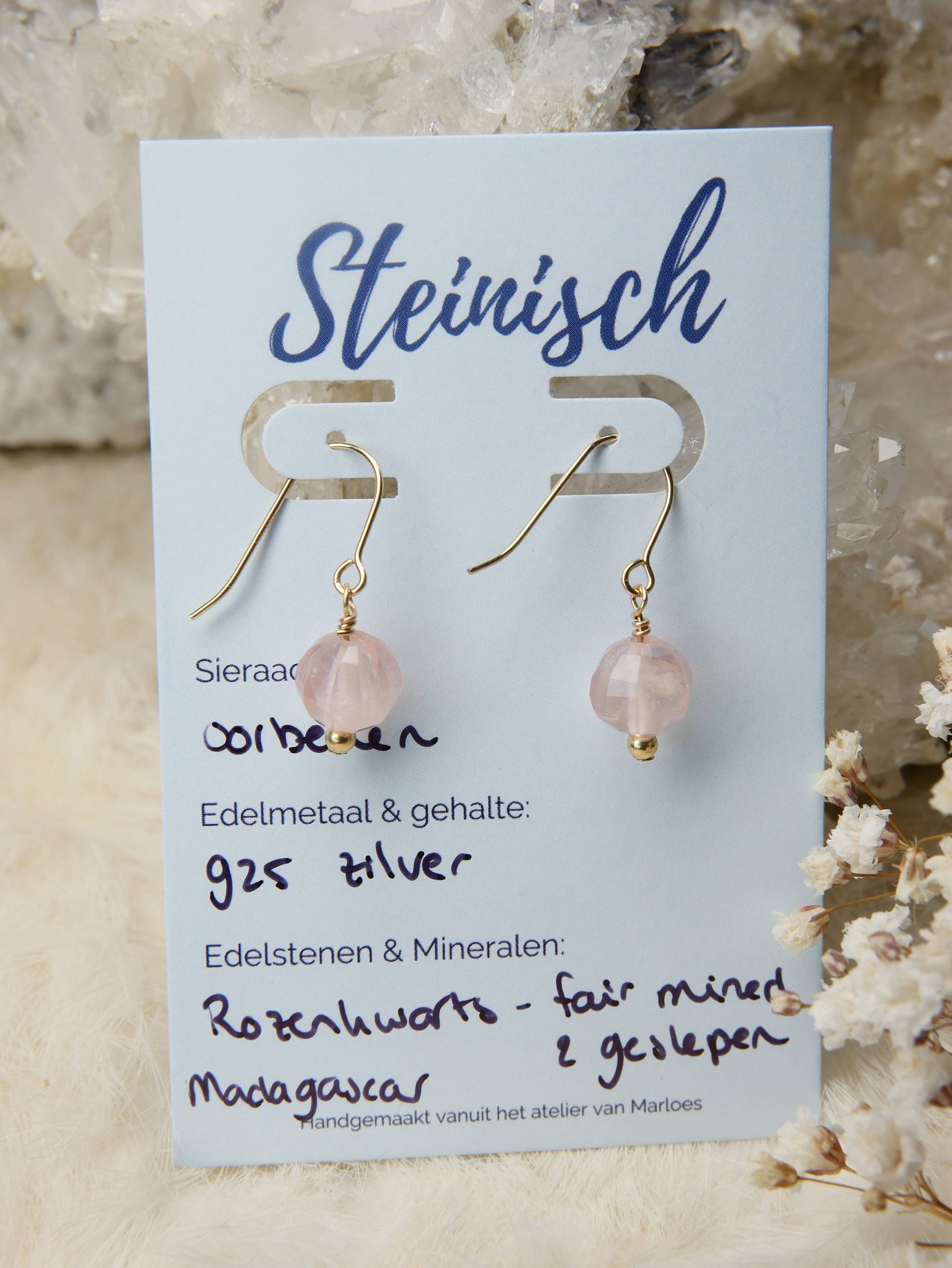 rozenkwarts oorbellen goud