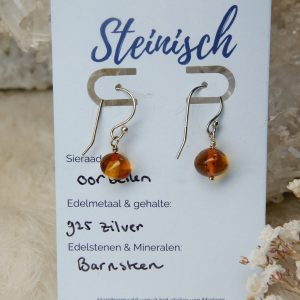 barnsteen oorbellen handgemaakt zilver