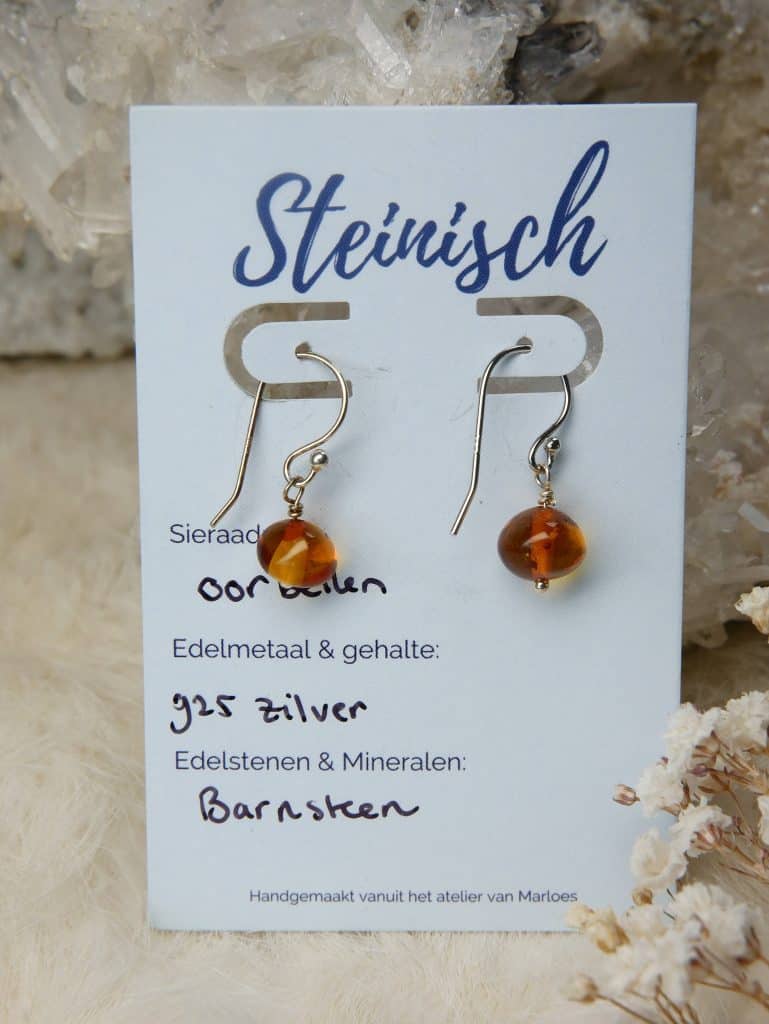 barnsteen oorbellen handgemaakt zilver