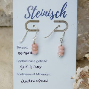 roze andes opaal oorbellen zilver