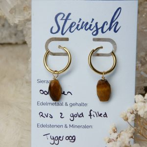 tijgeroog oorbellen goud handgemaakt