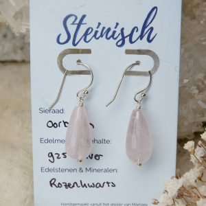 Rozenkwarts oorbellen zilver handgemaakt
