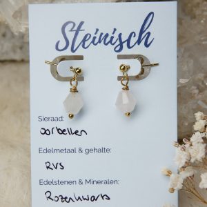 Rozenkwarts oorbellen goud